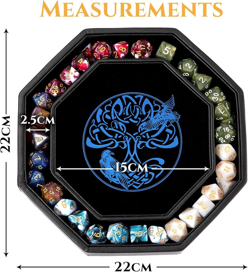 Soar Forge DND Dice Tray - Premium 9 Inch Tray for Dungeons and Dragons: Exquisitely Detailed Dark Blue World Tree & Wolf Raven Design - Perfect Rolling & Box Storage to Protect Your Dice for D&D and RPG - Image 3